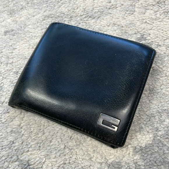 Gucci Tom Ford Vintage Smooth Leather Black Bifold Wallet Square Initial G - Picture 1 of 17